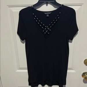 Rock & Republic Black Studded V-Neck Tee